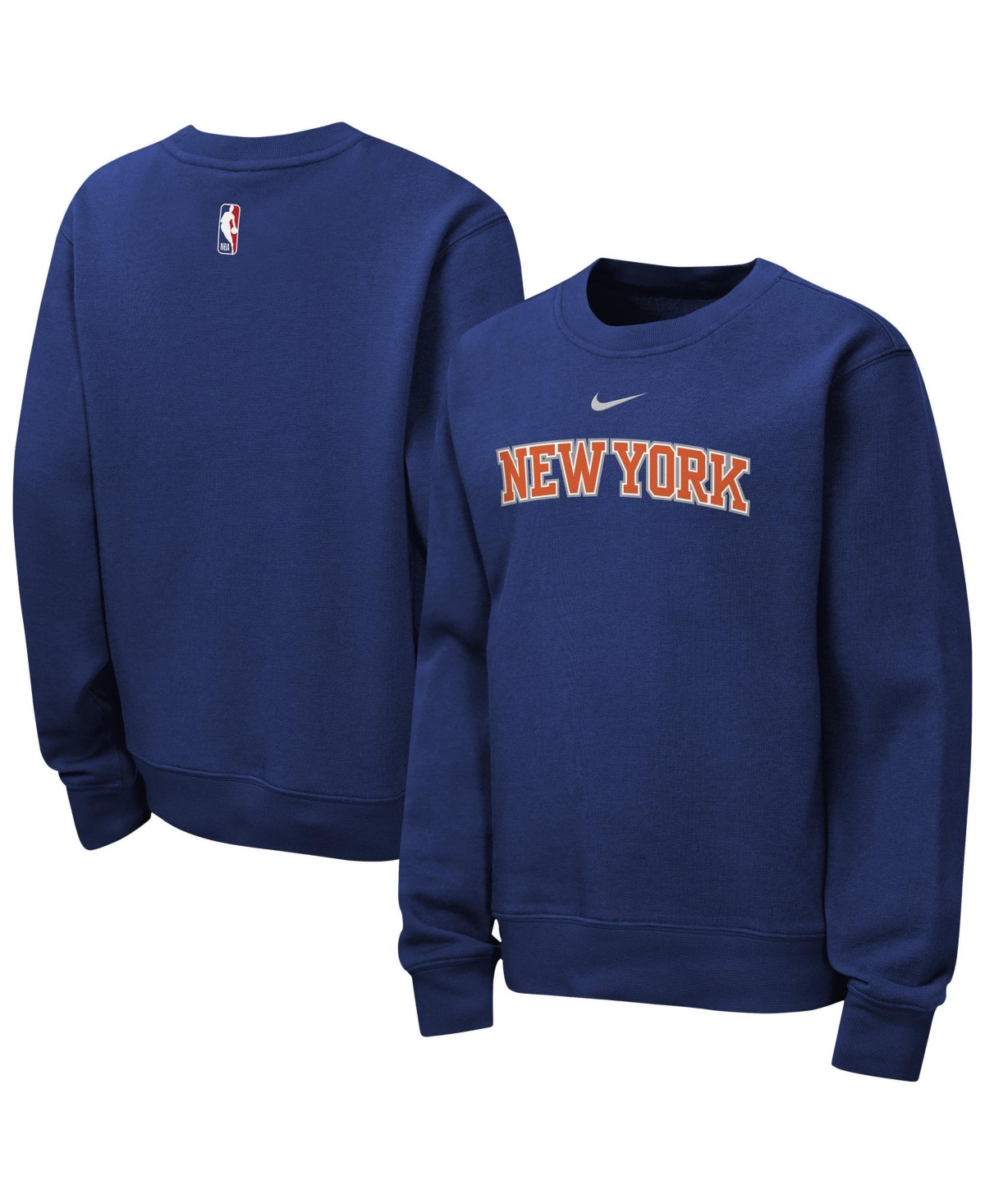Nike Big Boys' and Girls' Blue New York Knicks Essential Club Wordmark Crewneck Sweatshirt - Blue