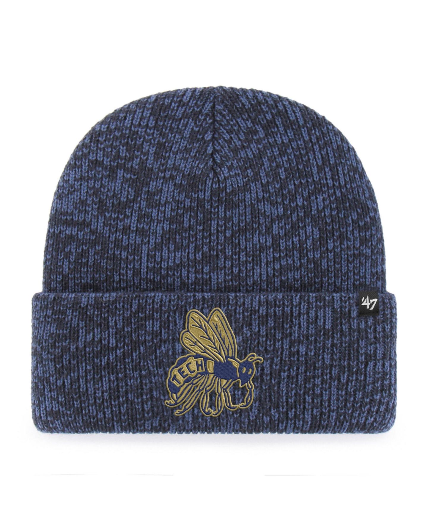 Головные уборы '47 Brand Navy Georgia Tech Yellow Jackets Brain Freeze Cuff Knit Hat — фото 1