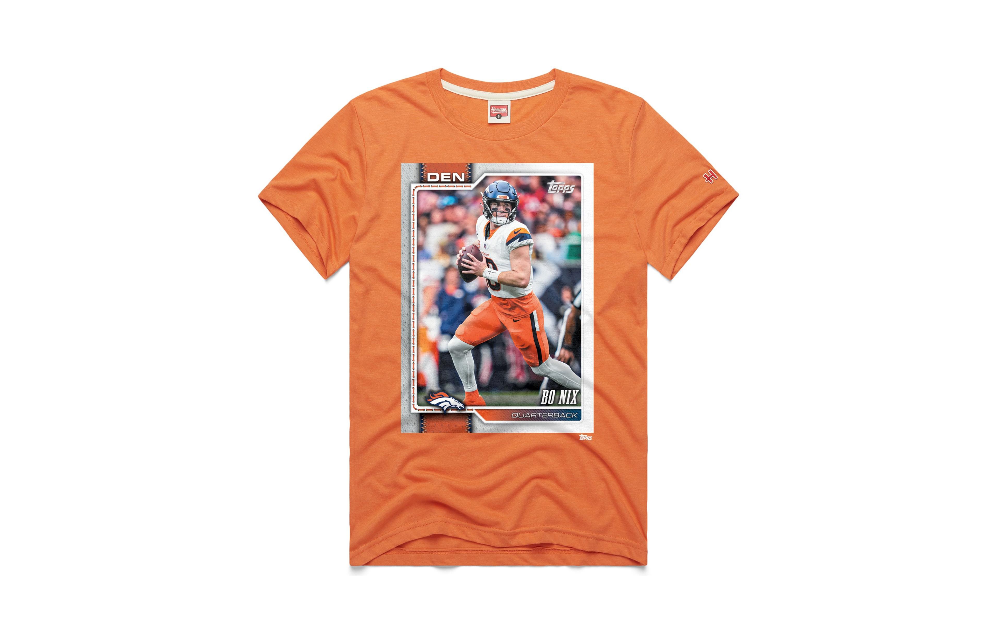 Homage Men's and Women's Bo Nix Orange Denver Broncos Nfl Topps Trading Card Tri-Blend T-Shirt