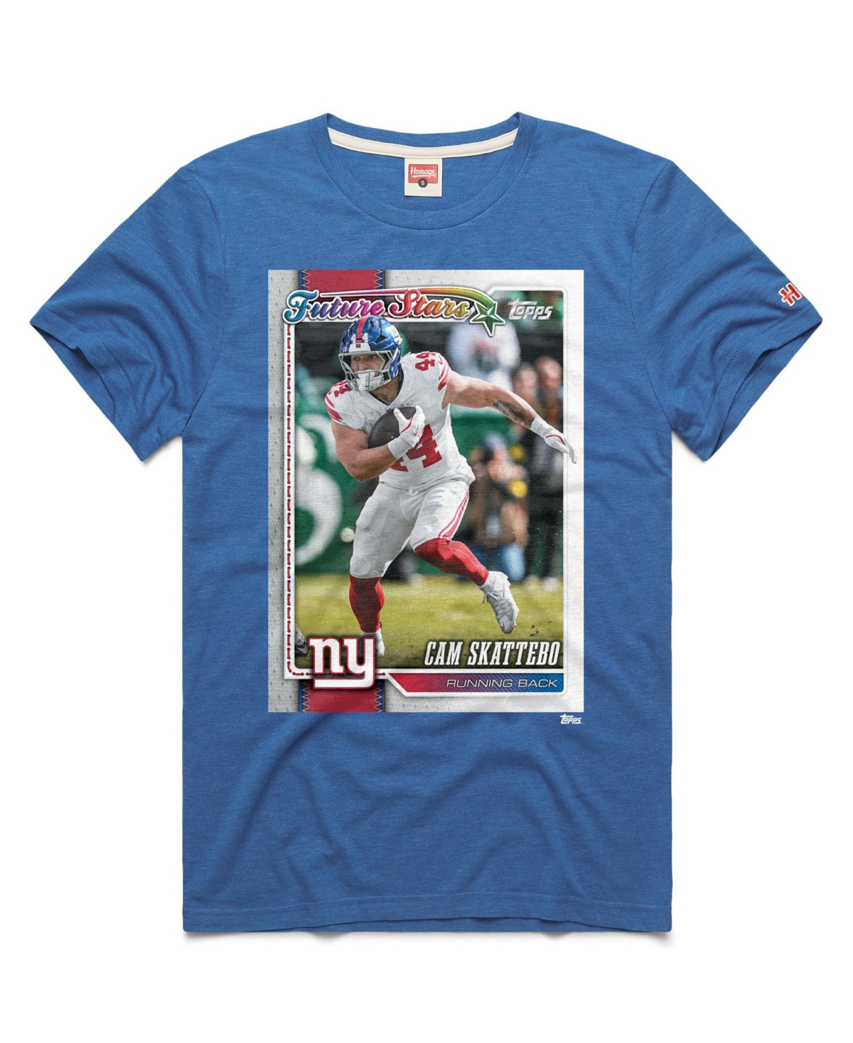 Homage Men's and Women's Cam Skattebo Royal New York Giants Nfl Topps Trading Card Tri-Blend T-Shirt