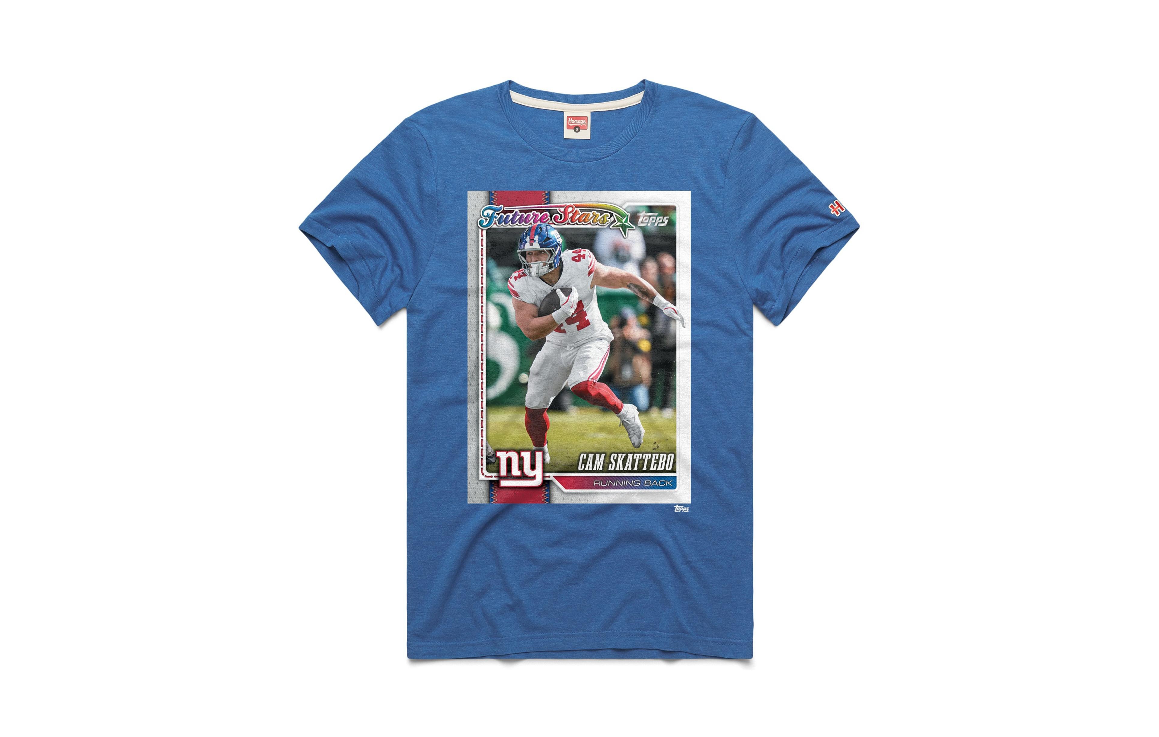 Homage Men's and Women's Cam Skattebo Royal New York Giants Nfl Topps Trading Card Tri-Blend T-Shirt