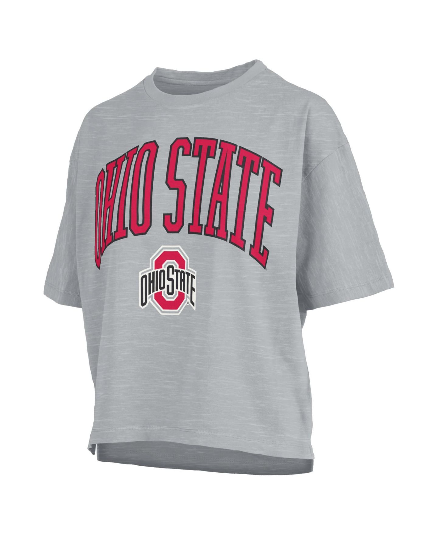 Женская футболка Pressbox Gray Ohio State Buckeyes Oversized Nelson Arch Over Logo Slub — фото 2