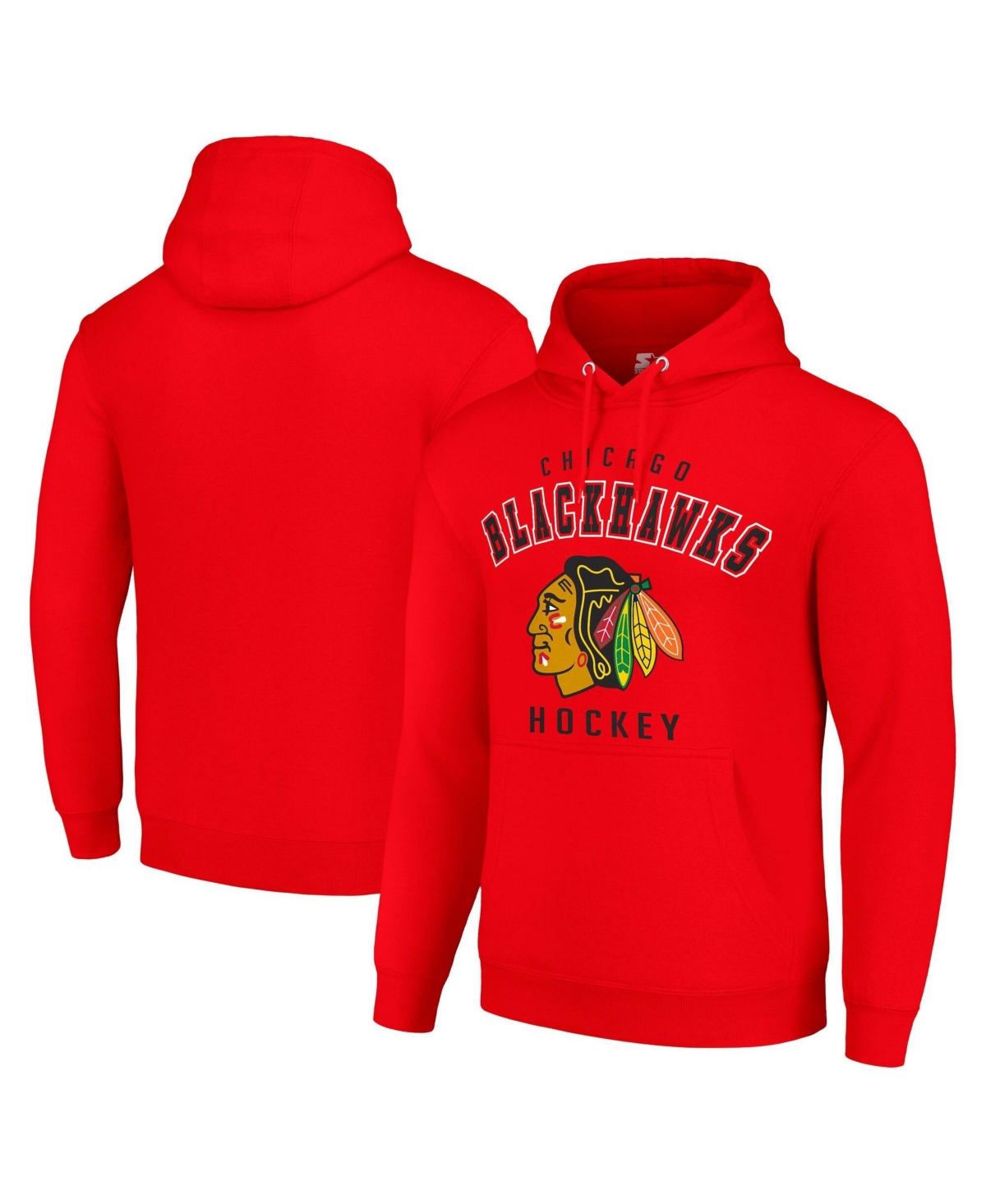 Starter Men's Red Chicago Blackhawks Logo Pullover Hoodie - Red