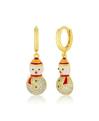 Cubic Zirconia Gold-Tone Snowman Huggie Hoop Earrings