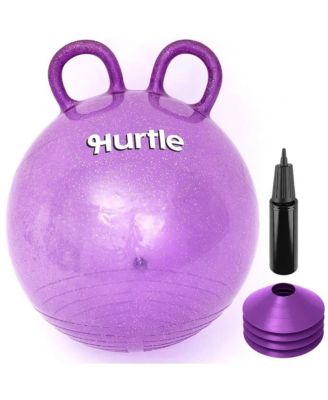18" Glitter Hopper Ball for Kids Ages 3-6 with Handle, Air Pump and Cones, Purple