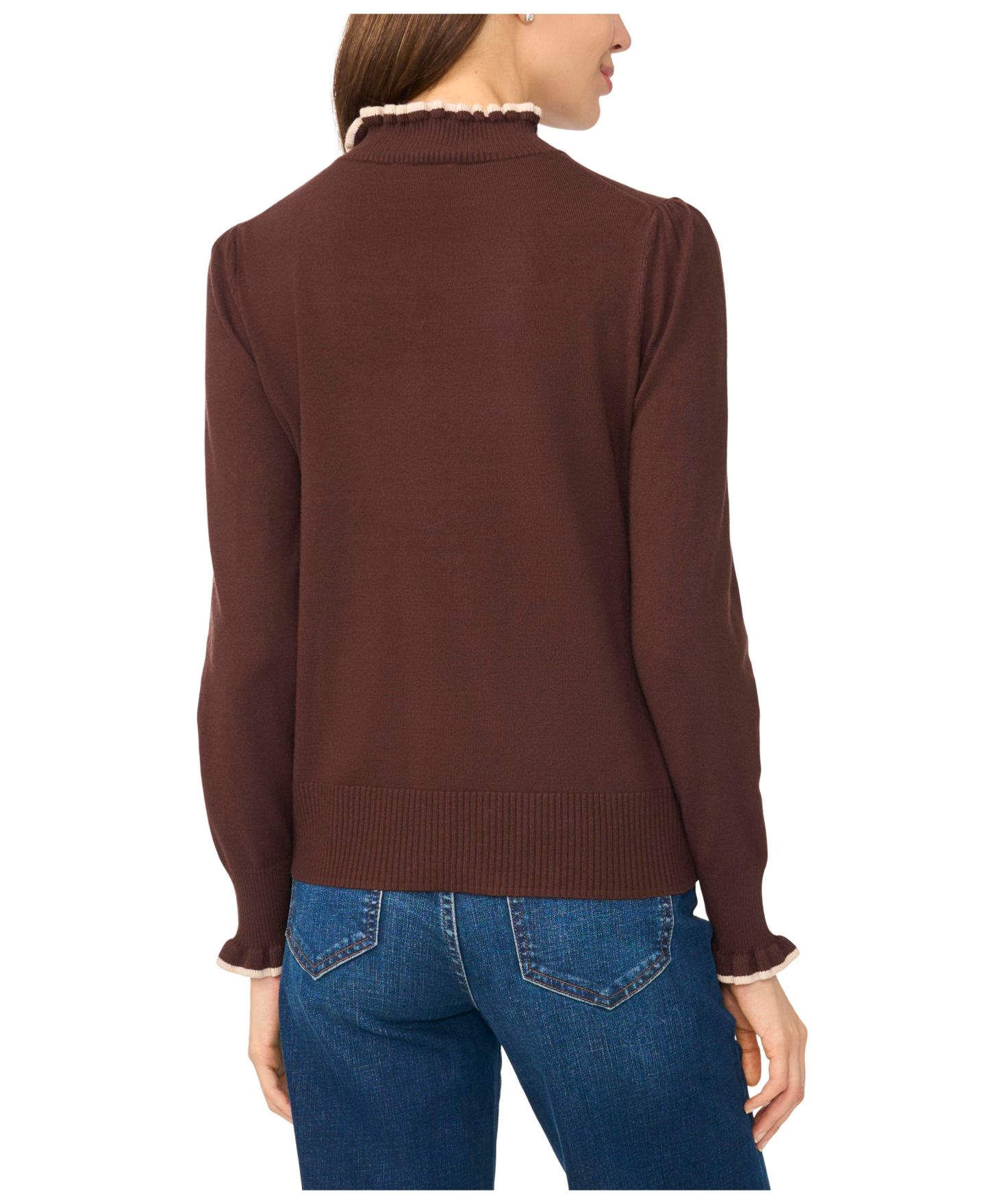 Женский свитер CeCe Ruffle Edge Long Sleeve, цвет: Кофейный — фото 3