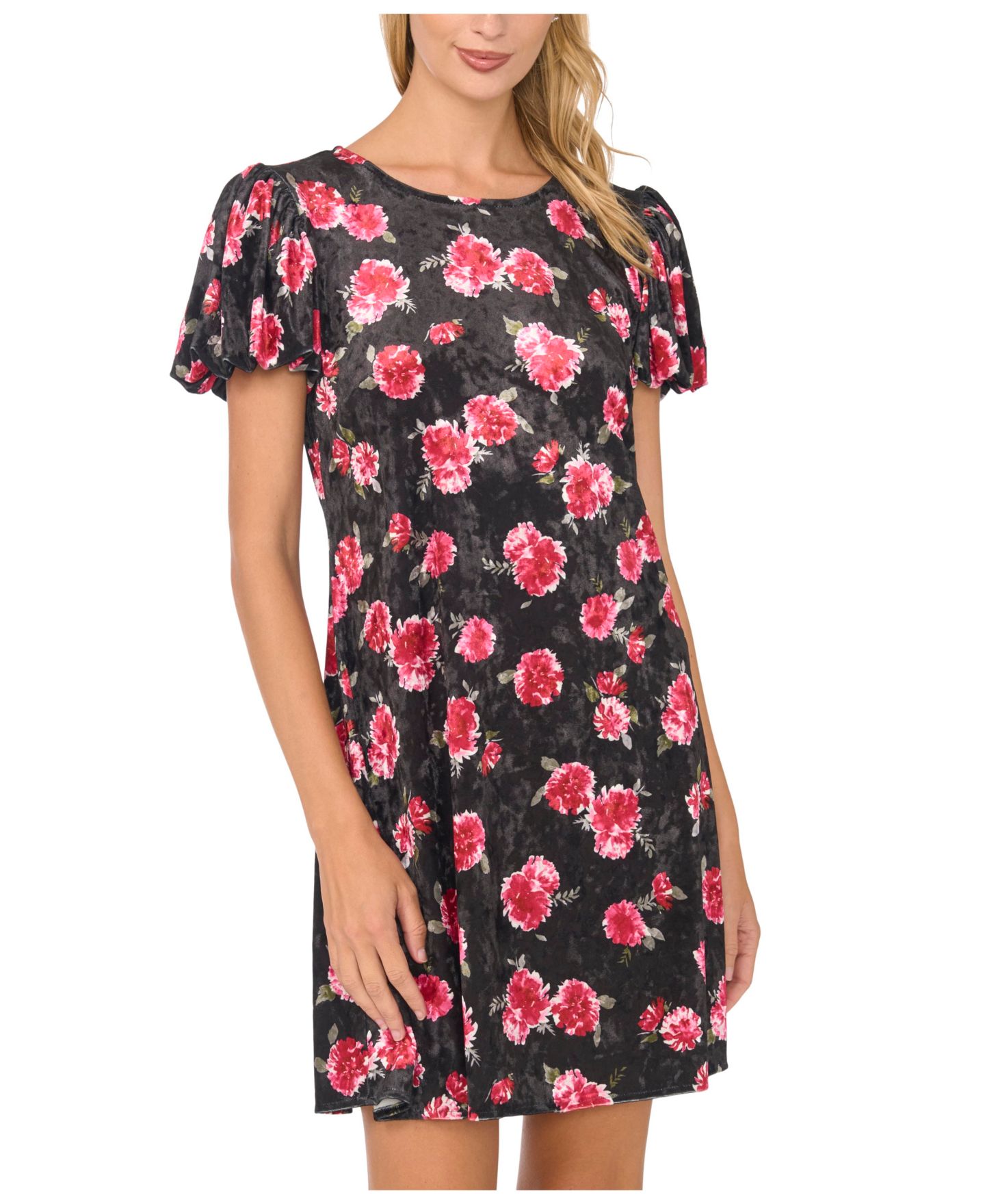Женское платье CeCe Velvet Floral-Print Puff-Sleeve, цвет: Насыщенный чёрный — фото 2