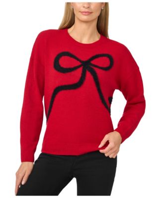 Women's Eyelash Bow Long-Sleeve Crewneck Sweater