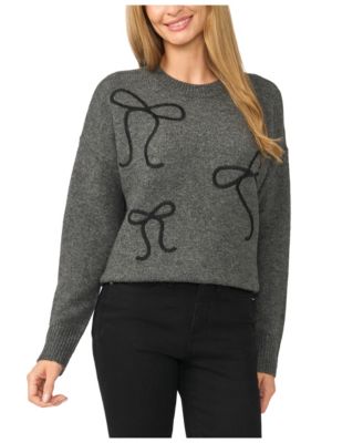Women's Bow Embroidery Long-Sleeve Crewneck Sweater