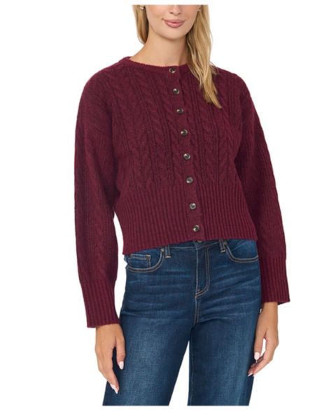 Женский кардиган CeCe Cable-Knit Cropped Cardigan, цвет: Глубокий ягодный