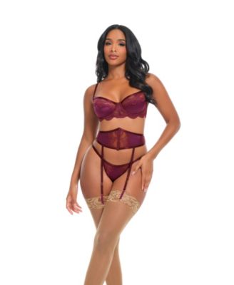 Women's Bonnie Satin and Lace 3-Piece Bra Set