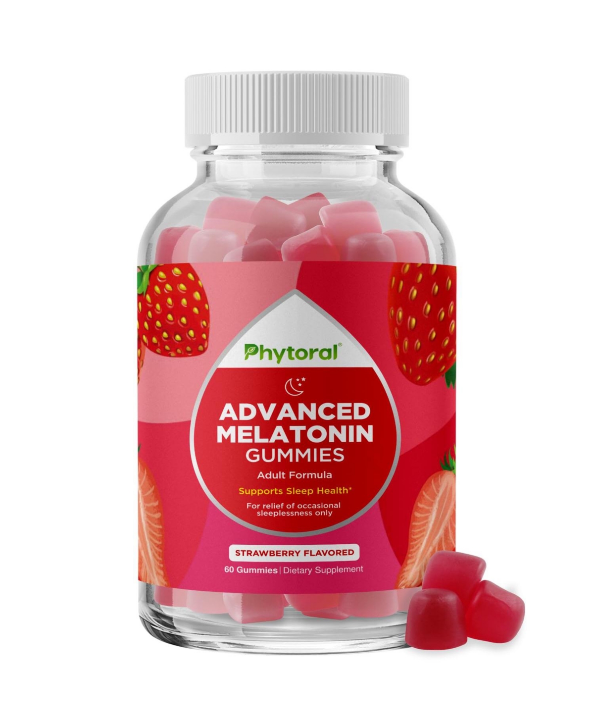 Phytoral Melatonin Gummies 5mg for Adults, Strawberry Flavor, Sleep Support Supplement, 60 Count