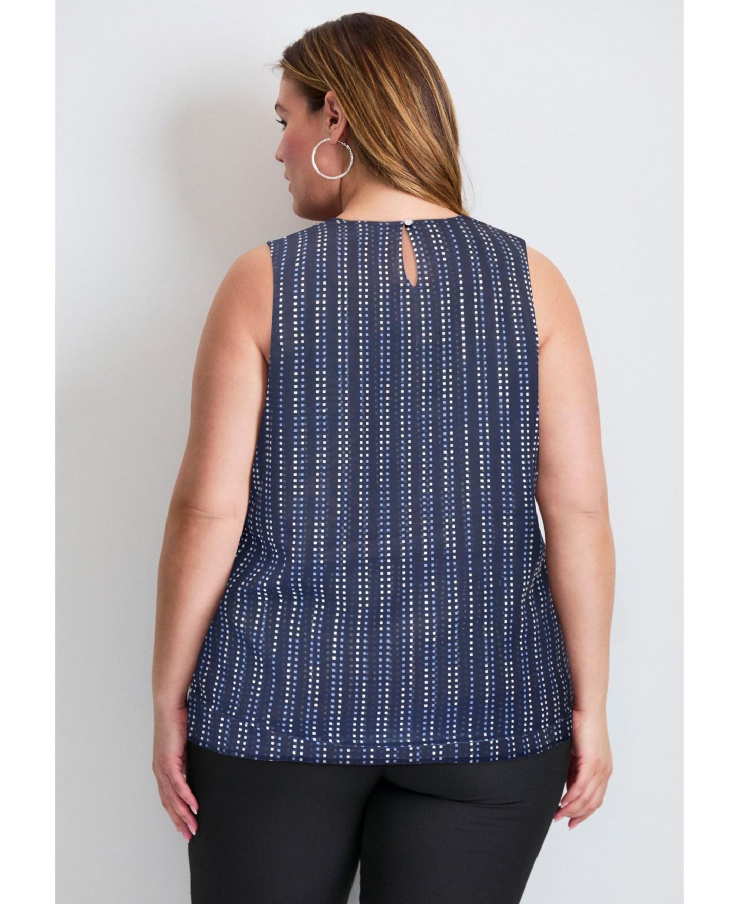 Женская футболка Avenue Tops & Tees Plus Size Sleeveless Double Layer Swing Tank, цвет: Тёмно-синий полосатый — фото 4