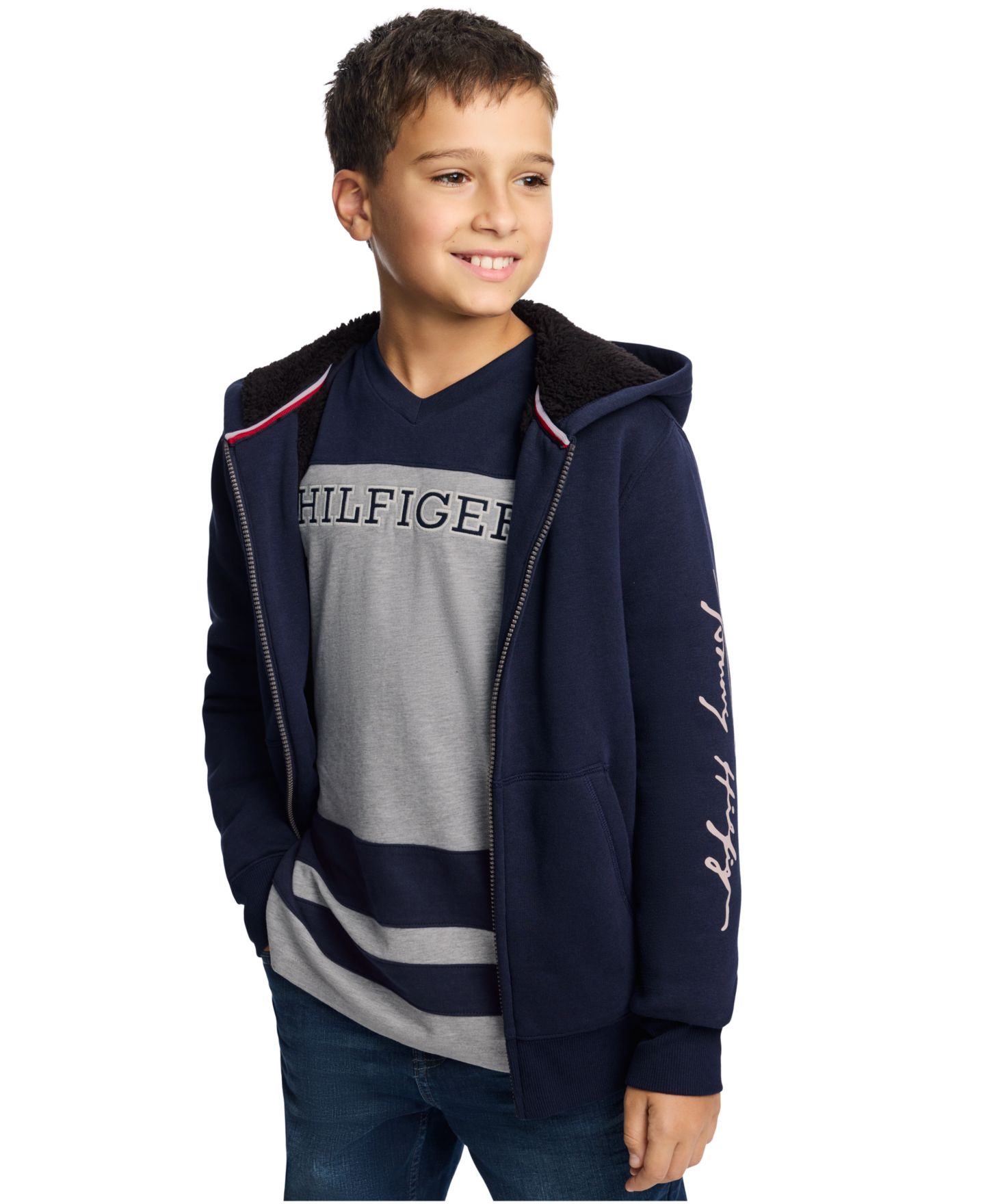 Футболка Tommy Hilfiger Hockey-Inspired Long-Sleeve V-Neck для мальчиков, цвет: Серый меланжевый — фото 8