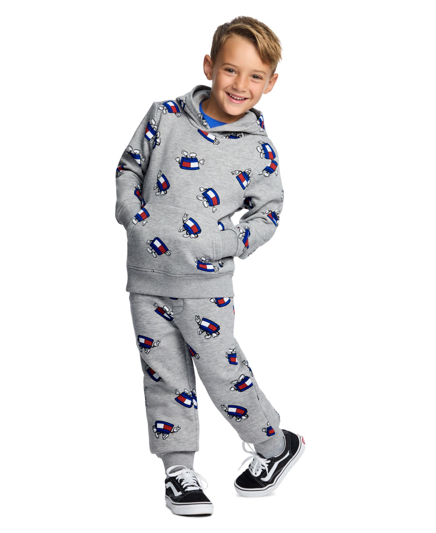 Детское худи Tommy Hilfiger Mascot с принтом и карманом-кенгуру, 2T-7, цвет: Серый меланжевый — фото 2