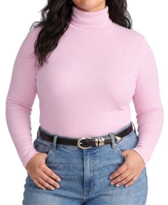 Plus Size Fine-Rib Striped Turtleneck