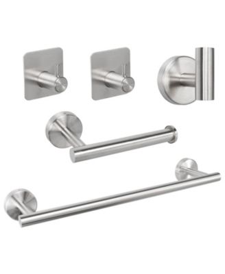 5 Pieces Bathroom Hardware Set Stainless Steel Towel Bar Toilet Paper Holder Robe Hooks