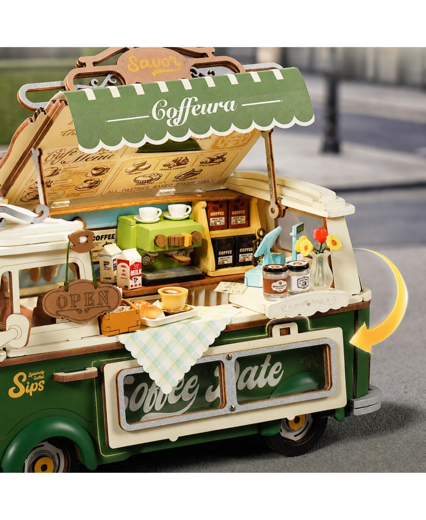 Детский конструктор Robotime Coffee Truck Leo 189-Piece 3D Wooden Puzzle Building Set, Ages 14+ — фото 2