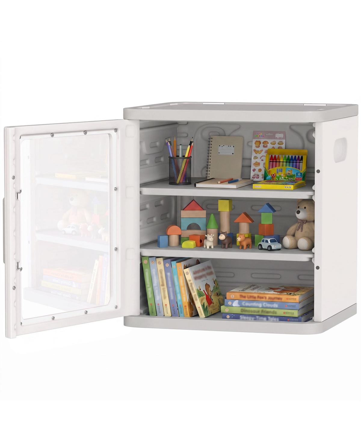 Qaba Toy Storage Organizer with Transparent Door Kids Storage Cabinet - White