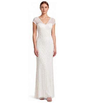 Women's Beaded Cap Sleeve Sheath Gown