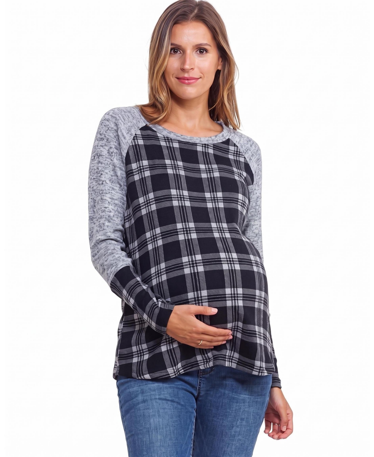 Hello Miz Maternity Plaid Long-Sleeve Raglan Top