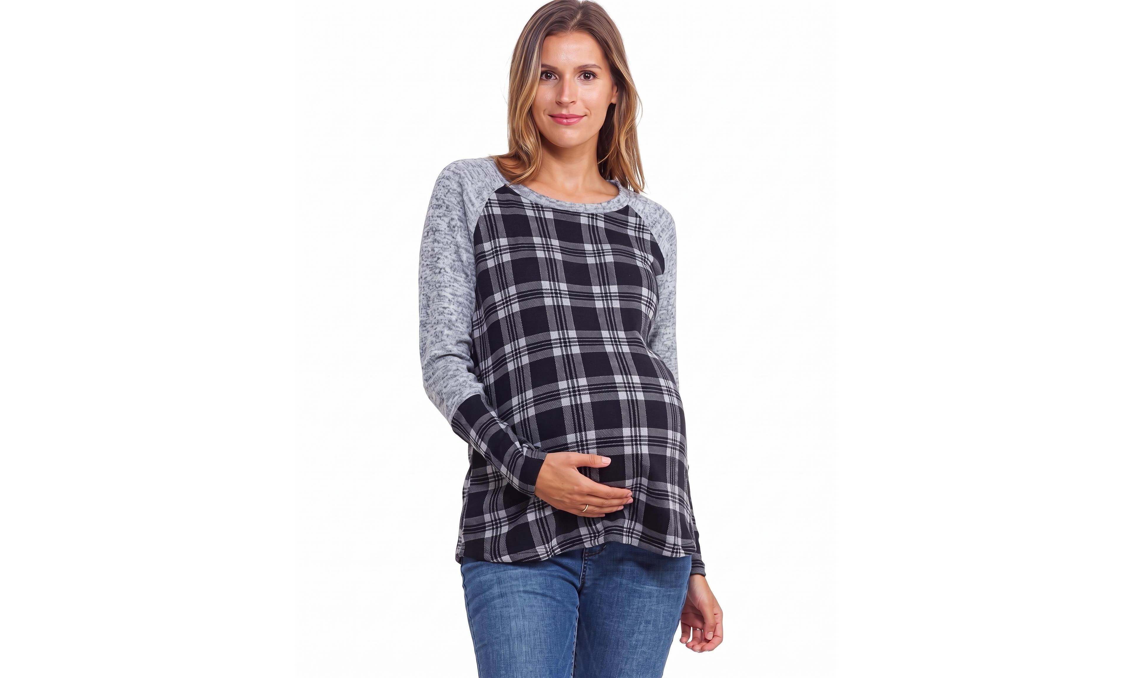 Hello Miz Maternity Plaid Long-Sleeve Raglan Top