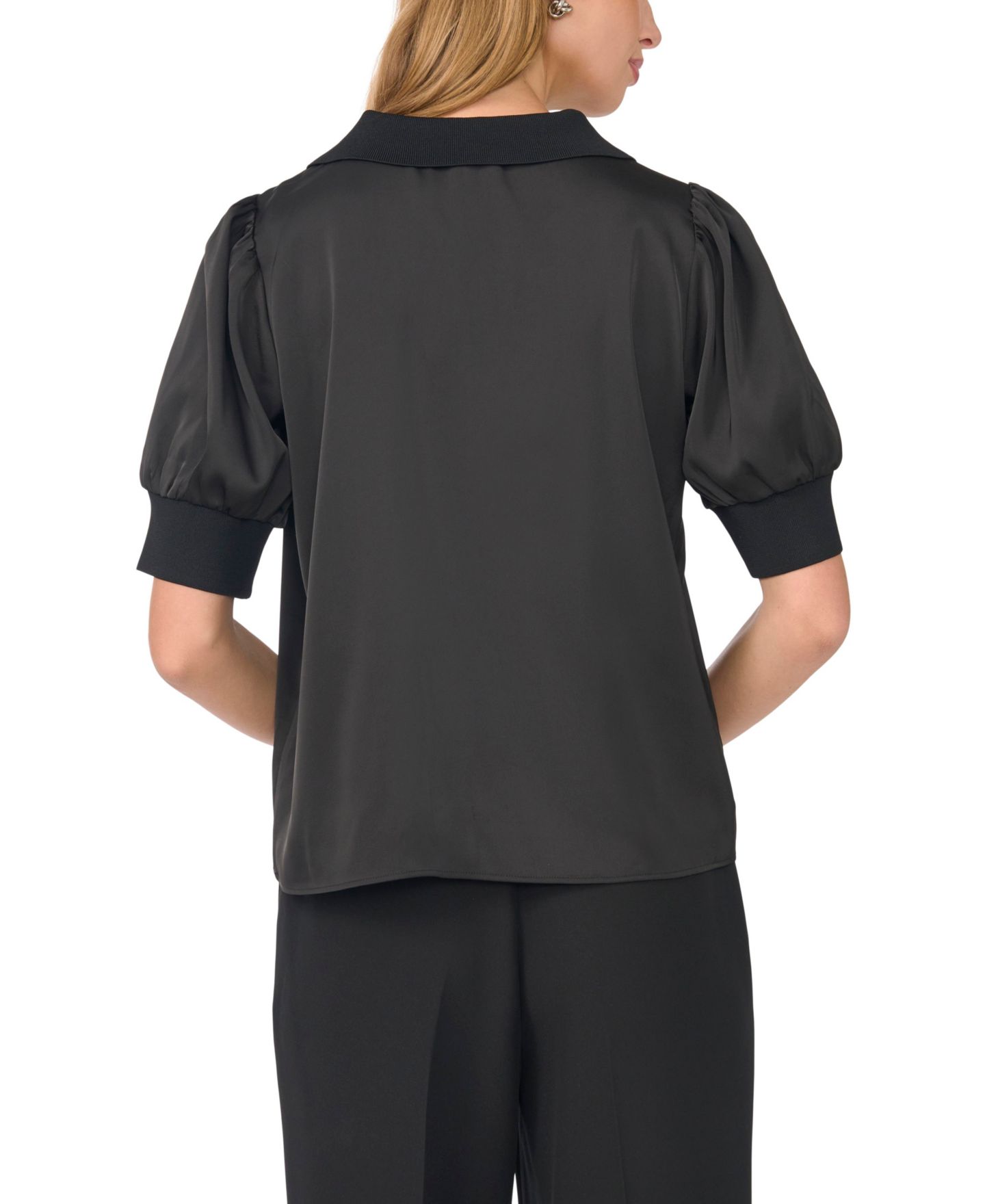 Женская блузка Vince Camuto Puff-Sleeve Satin V-Neck, цвет: Насыщенный чёрный — фото 5