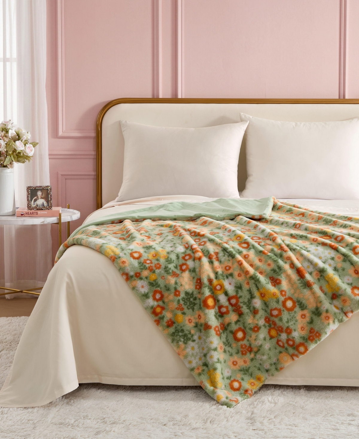 Betsey Johnson Field Of Flowers Printed Faux Fur Throw, 70" X 50"
