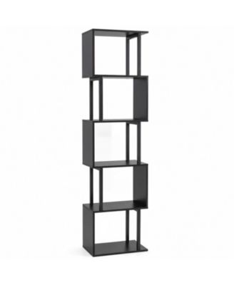 5-Tier S-Shaped Bookshelf with Open Cubes and Metal Frame