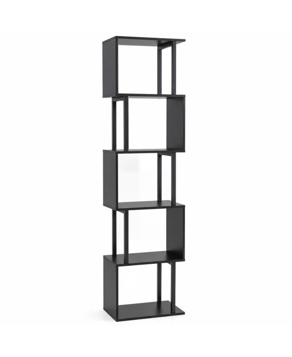 Gouun 5-Tier S-Shaped Bookshelf with Open Cubes and Metal Frame - Black
