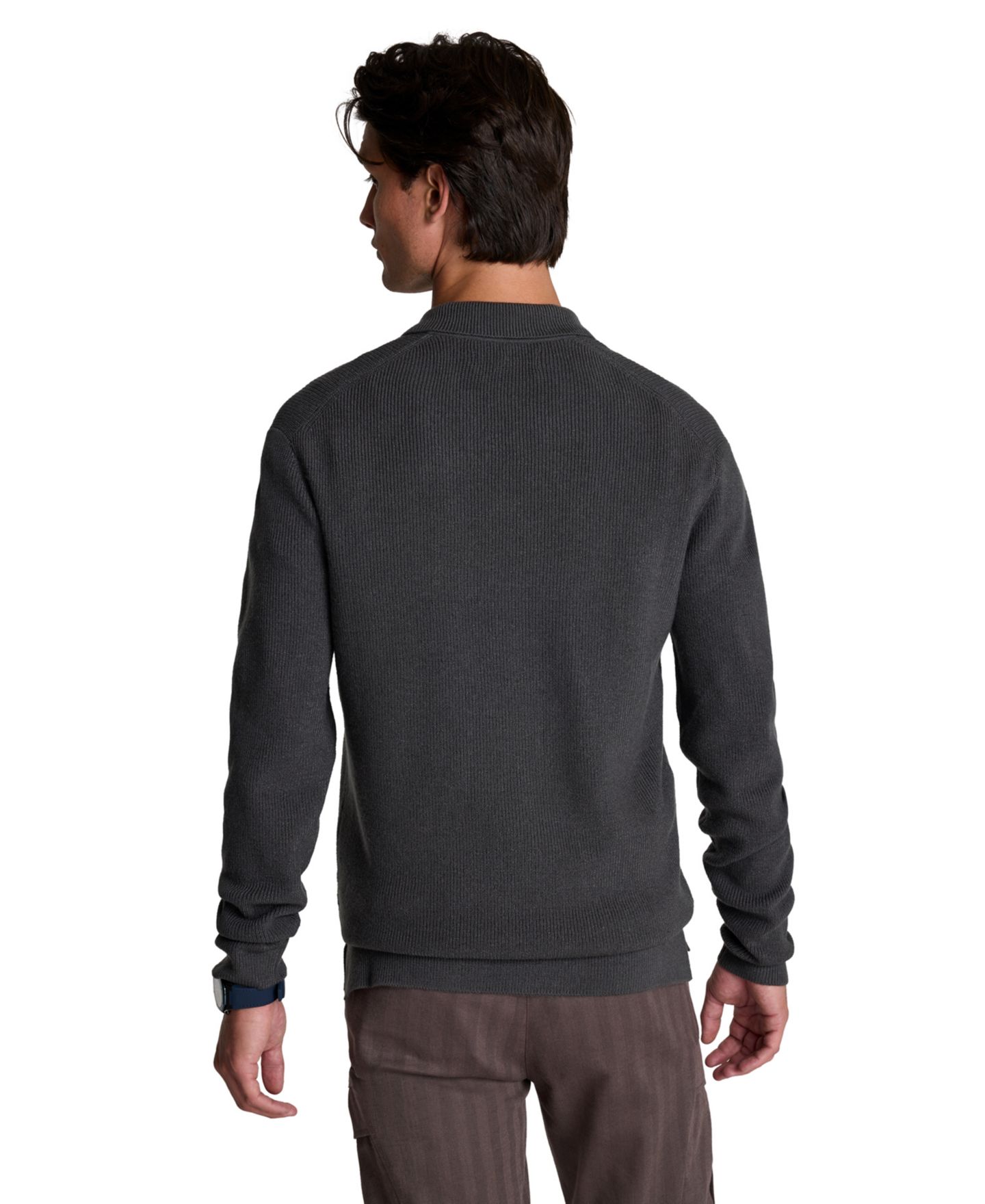 Мужское поло Kenneth Cole Long-Sleeve Classic-Fit Johnny Collar Polo Shirt, цвет: Угольный — фото 5