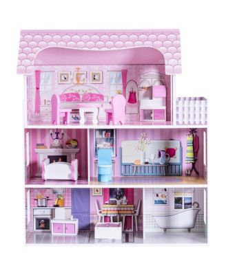 28-in 3-Level Dollhouse with 5 Themed Rooms and 8 Furniture Pieces, Ages 3+