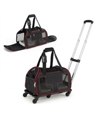 Rolling Pet Carrier with Telescopic Handle and Mesh Windows