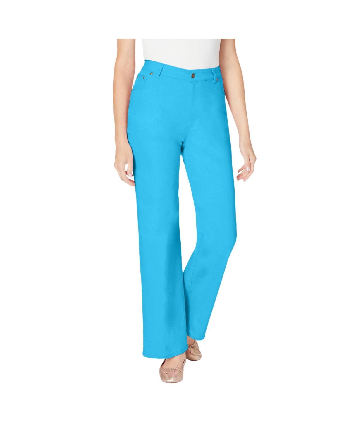 Woman Within Women's Within Stretch Denim Wide-Leg Five-Pocket Jeans - Paradise blue