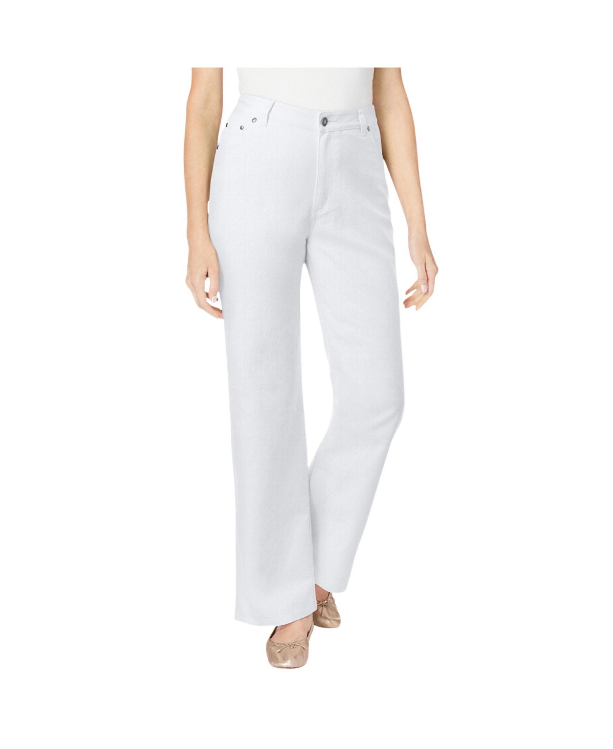 Woman Within Women's Within Stretch Denim Wide-Leg Five-Pocket Jeans - White