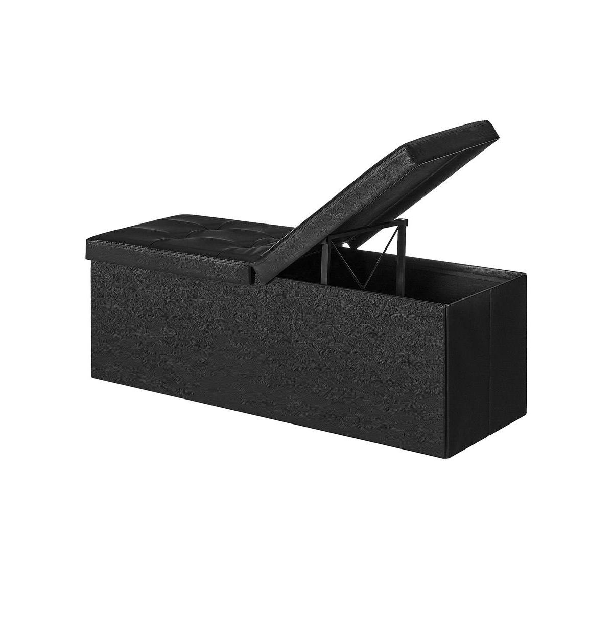 SongmicsHome Foldable Foot Rest Stool, Storage Ottoman, Tufted Design, Pu Leather, for Entryway, Living Room, 43.2 Inches