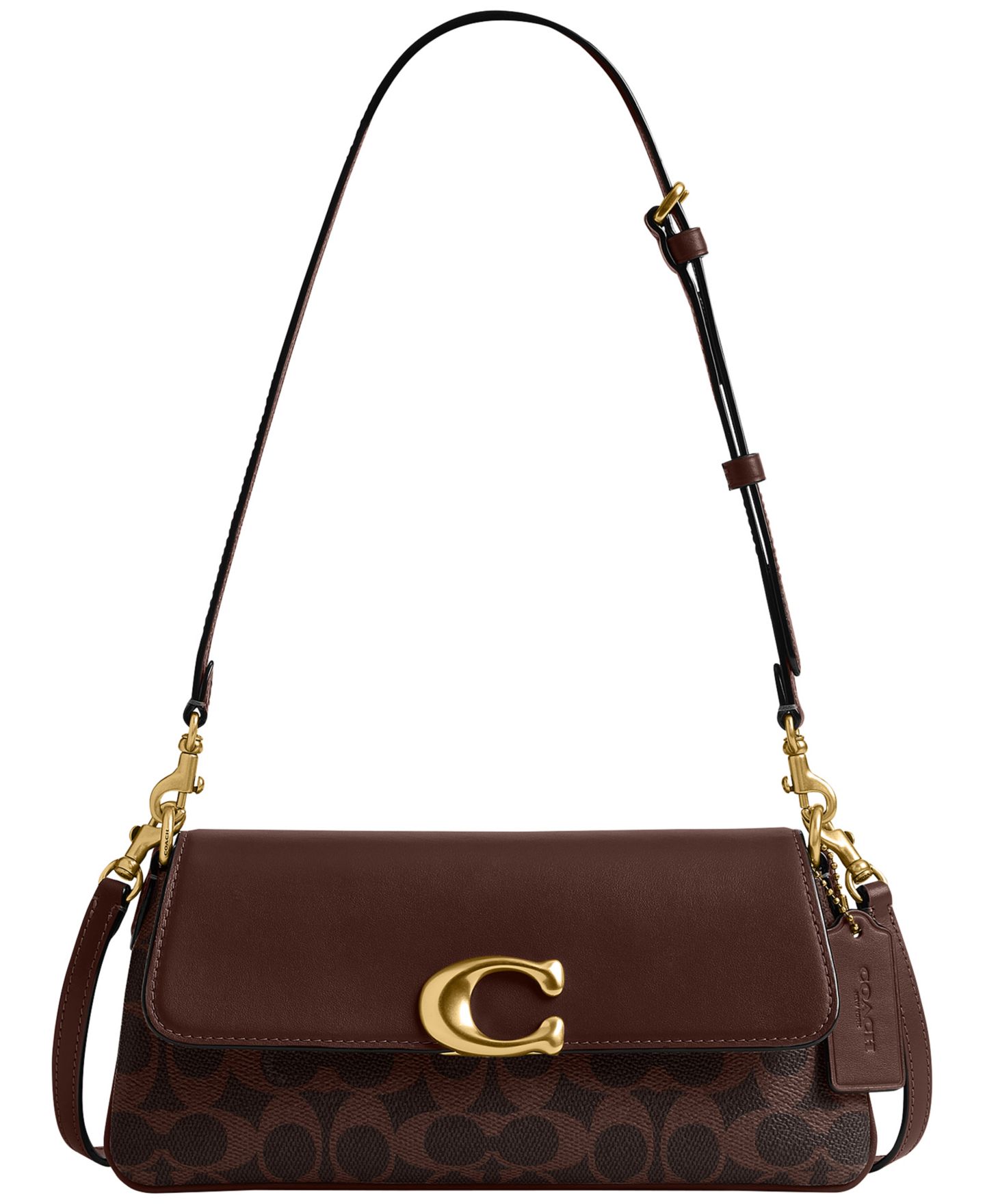 Женская сумка COACH Jet Small Signature Canvas Slim Shoulder, цвет: Латунный / Кленовый — фото 1