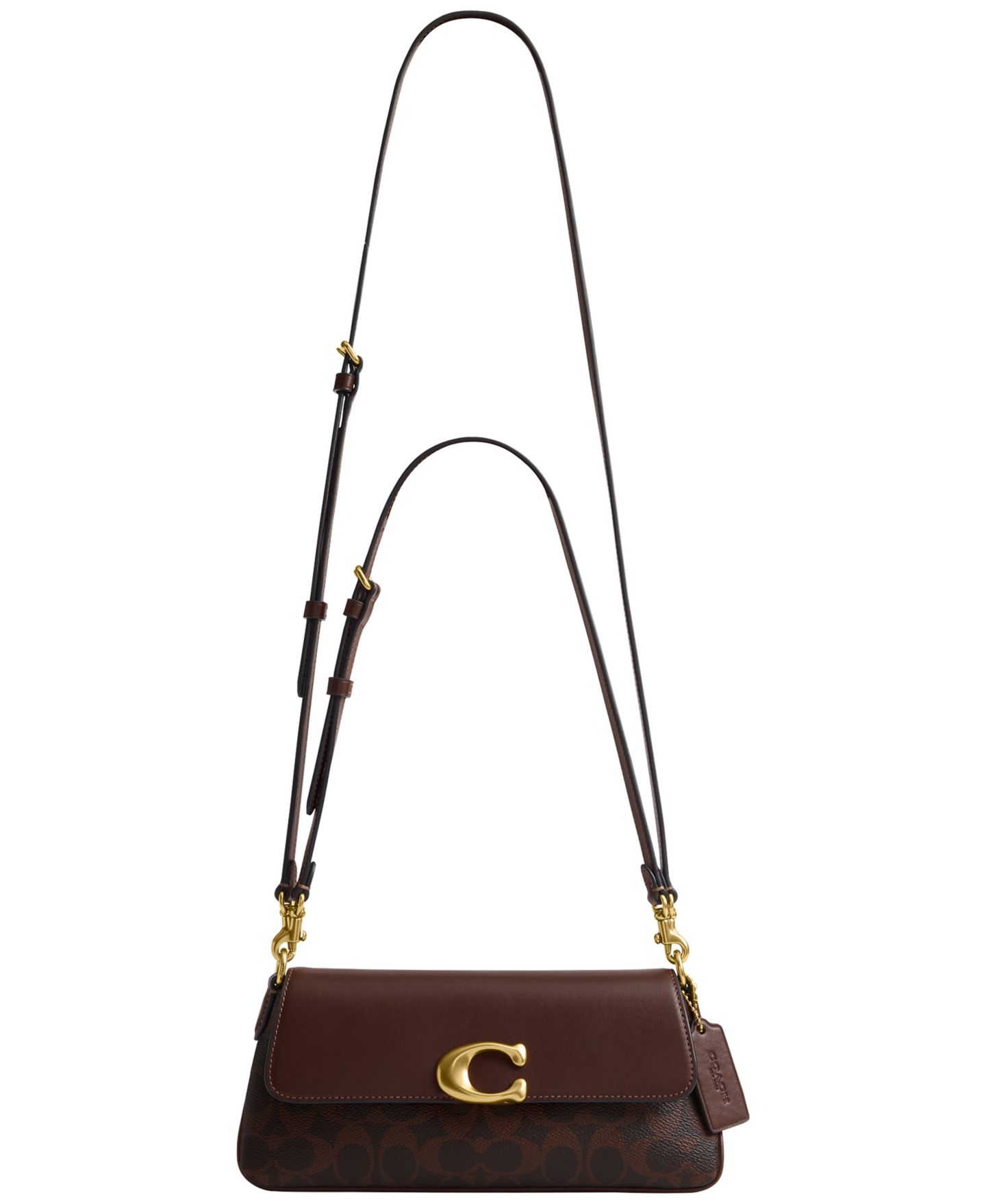 Женская сумка COACH Jet Small Signature Canvas Slim Shoulder, цвет: Латунный / Кленовый — фото 6