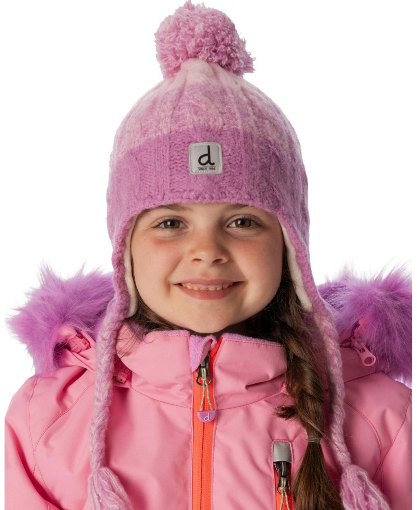Шапка Deux par Deux Cable-Knit Pompom Braided Ear Flap Beanie для девочек, цвет: Фиолетовый — фото 3