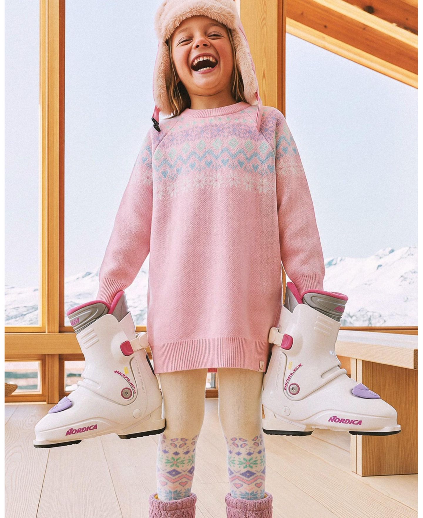 Платье Deux par Deux Après-Ski Fair Isle Knit Dress для девочек, цвет: Светлый розовый — фото 6
