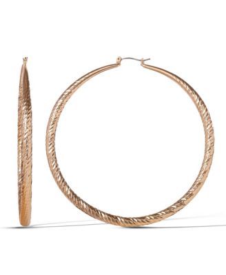 Large Yellow Gold Hoop Earrings for Women - Textured