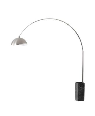Iconic Arc Lamp - Satin Nickel, Marble Base, Luna Bella Satin Nickel Shade, Dimmable