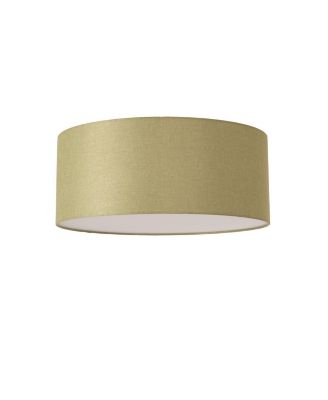 Stretch Flush Mount, Avocado Linen Drum Shade, Satin Nickel