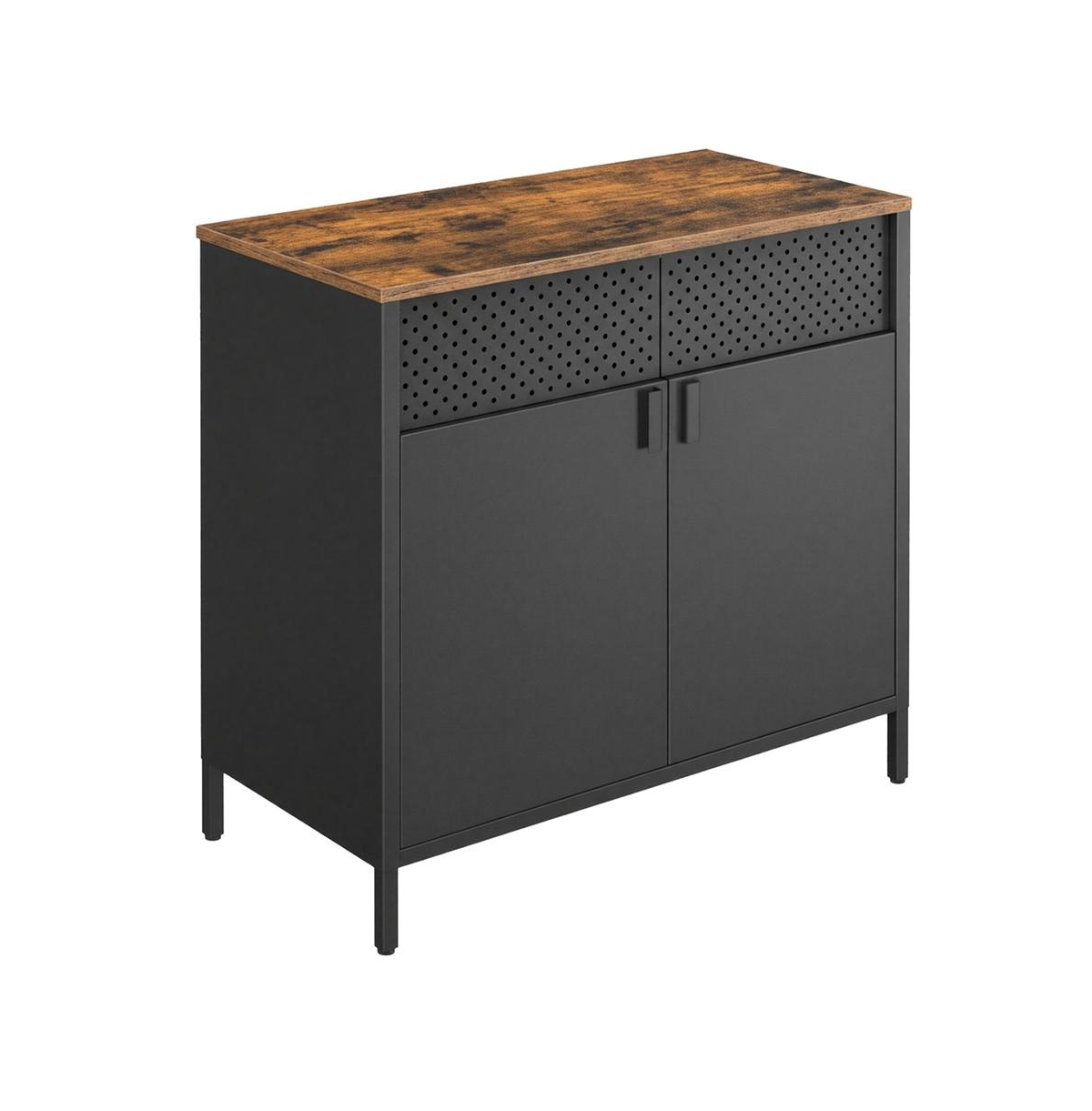 SongmicsHome 31.5 Inch Steel and Particleboard Adjustable Floor-Standing Storage Cabinet with Ventilated Pegboard Door