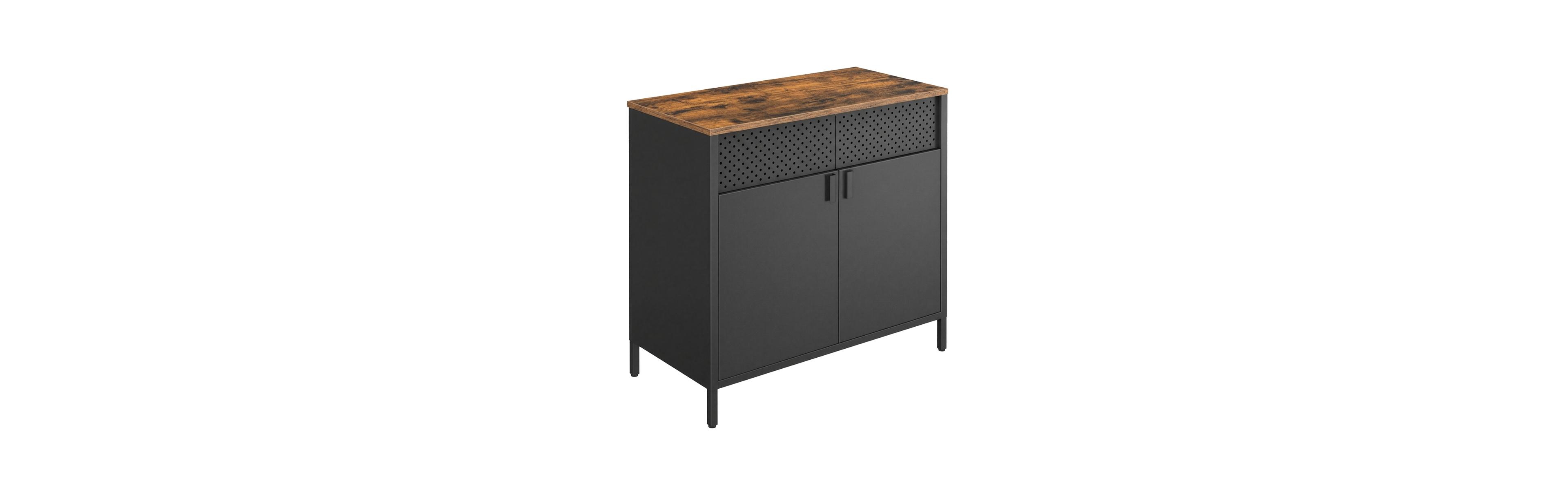 SongmicsHome 31.5 Inch Steel and Particleboard Adjustable Floor-Standing Storage Cabinet with Ventilated Pegboard Door