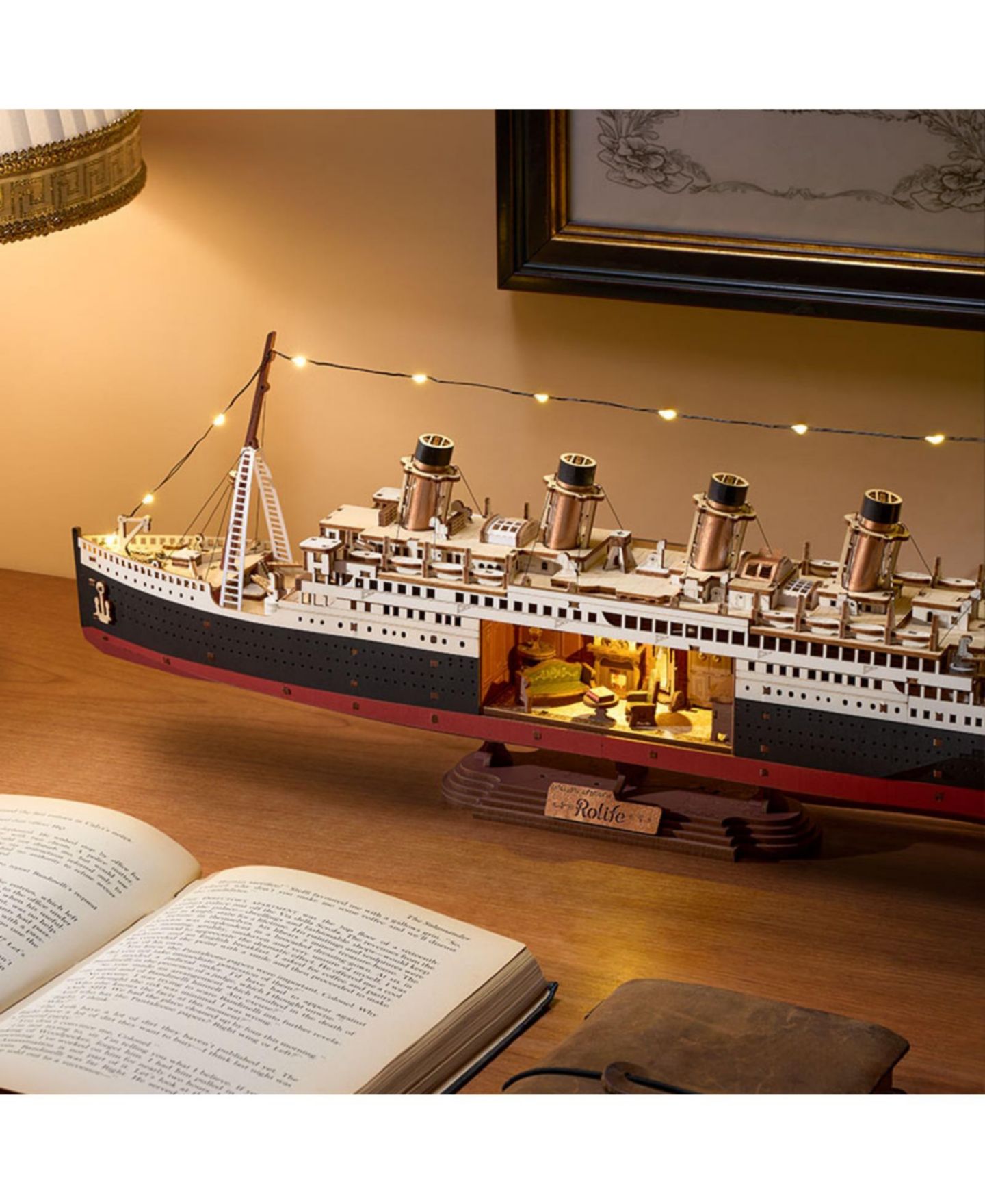 Детский конструктор Robotime Titanic 1912 Eternal Atlantic Voyager 3D Wooden Puzzle Building Set with LED Lights, 433-Piece, Ages 14+ — фото 3