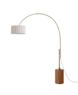 Tambo Scallop Adjustable Arc Lamp - Weathered Brass, Base, Linen Shade, Dimmable