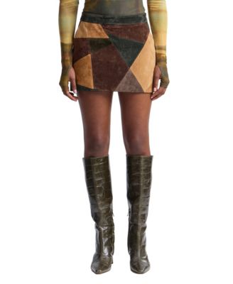 Women's High-Waisted Patchwork Suede Mini Skirt