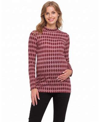 Women's Mock-Neck Diamond-Print Long-Sleeve Top