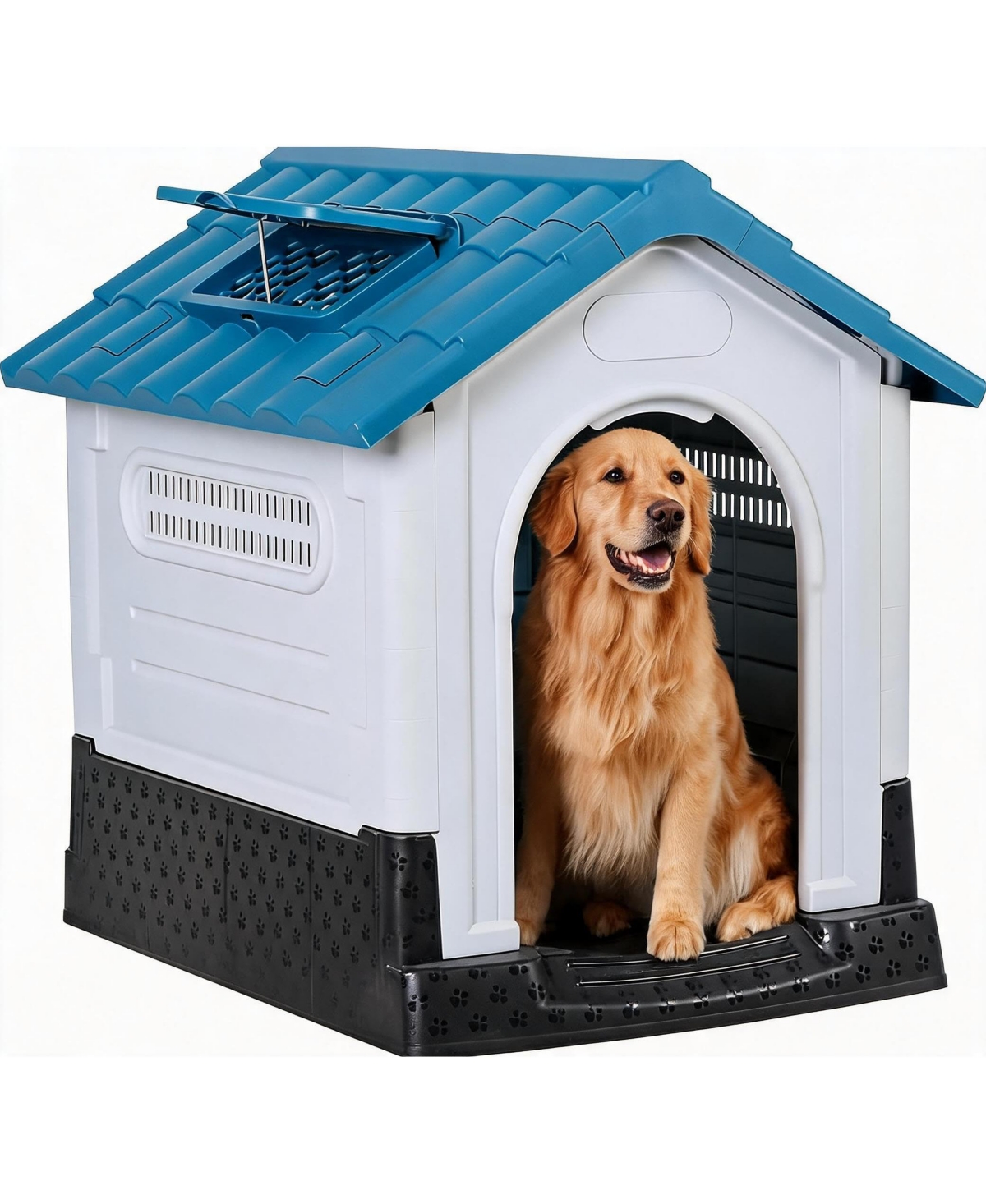 Lalfpet Waterproof Plastic Dog House - Outdoor Pet House with Elevated Floor